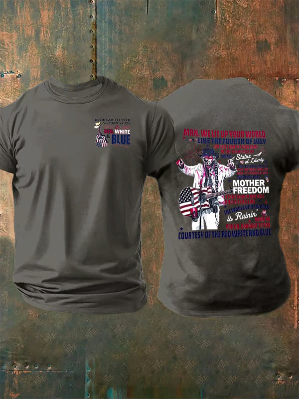 Men's RED WHIET BLUE Print T-Shirt
