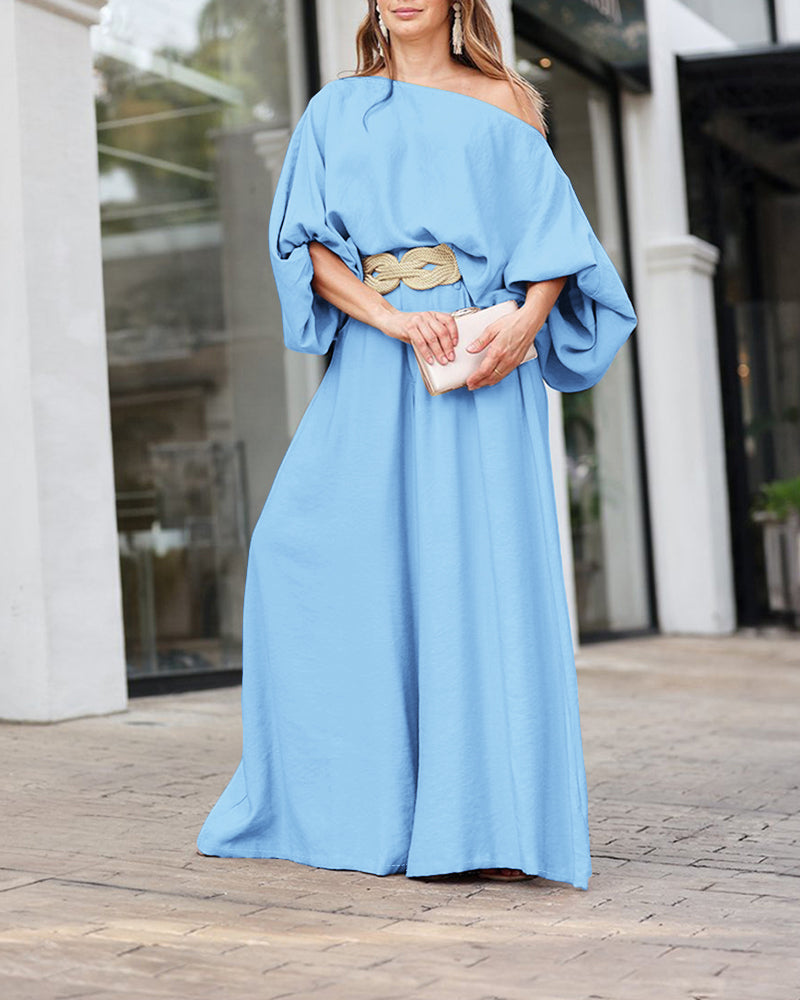 2 Pieces Outfit Turn-down Coll  Long Sleeve Button Front Satin  Shirt and Casual Vintage Floral  Print Elastic Back Waist Wide Leg  Pants Set without Belt