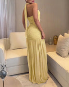 Women's Ruched Halter Tie Maxi Dress Elegant Backless High Slit Mermaid Hem Evening Party Gown