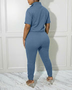 Women's 2-Piece Sporty Set Short Sleeve Half Zip Top and High Waisted Joggers Casual Lounge Outfit with Pockets