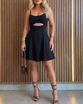 Women's Hollow Out Party Dress Backless Tied Cut Out A-Line Dress Sleeveless Cami Sundress with Pockets