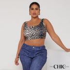 Square Neck Gradient Leopard Print Solid Crop Tank Top
