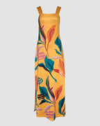 Plants Placement Print Square Neck Thick Strap Side Slit Maxi Dress Casual Vacation Dress with Pockets