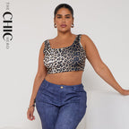 Square Neck Gradient Leopard Print Solid Crop Tank Top