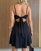 Women's Hollow Out Party Dress Backless Tied Cut Out A-Line Dress Sleeveless Cami Sundress with Pockets