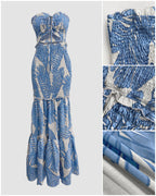 Tropical Print Halter Tie Shirred Frill Trim Cinched Waist Vacation Dress Ruched Cutout Front Slim Fit Ruffle Hem Mermaid Dress
