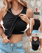 Chicme Built In Bra 2 Piece Athletic Tank Tops For Women Ribbed Tank Top