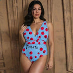 Sky Blue Fresh & Fun Tomato Print One-Piece Swimsuit&Skirt