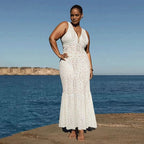 White Petal Hollow One-Piece V Neck Swimsuit&Skirt