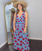 Sky Blue Fresh & Fun Tomato Print One-Piece Swimsuit&Skirt