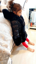 Tilly Kids Black Faux Fur Padded Puffer Belt Detail Hooded Coat
