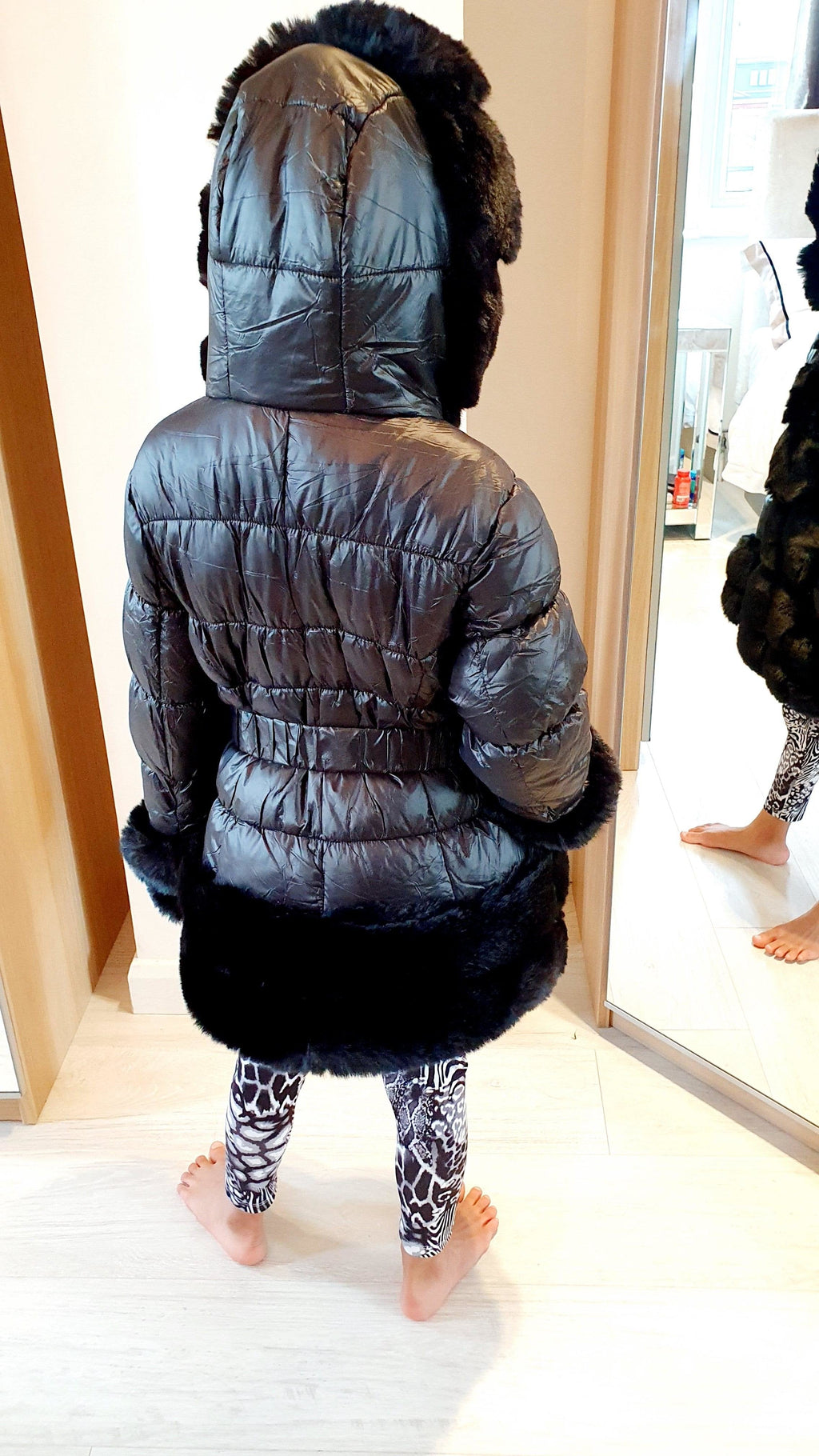 Tilly Kids Black Faux Fur Padded Puffer Belt Detail Hooded Coat