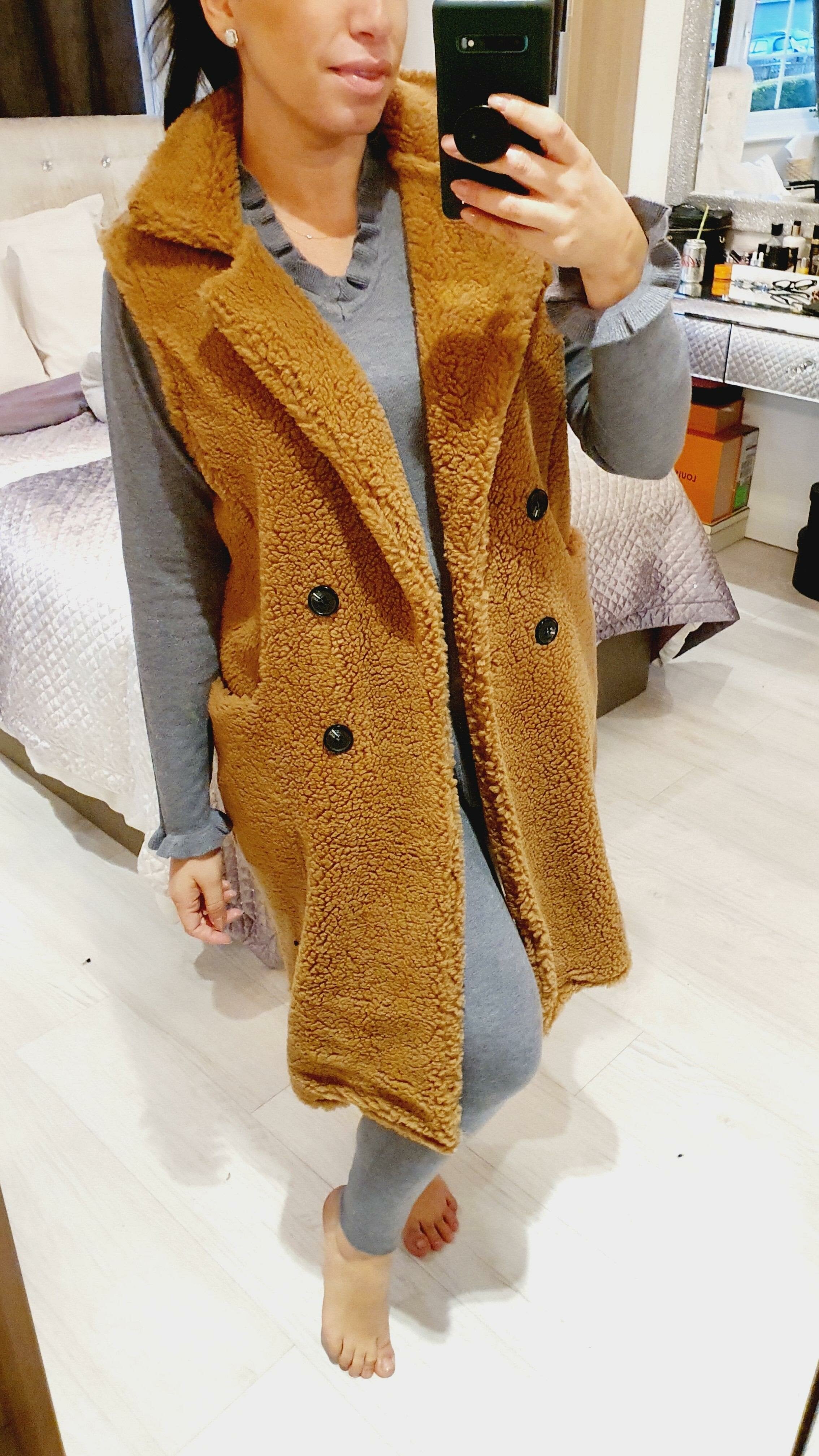 Akira Tan Oversized Longline Teddy Gilet