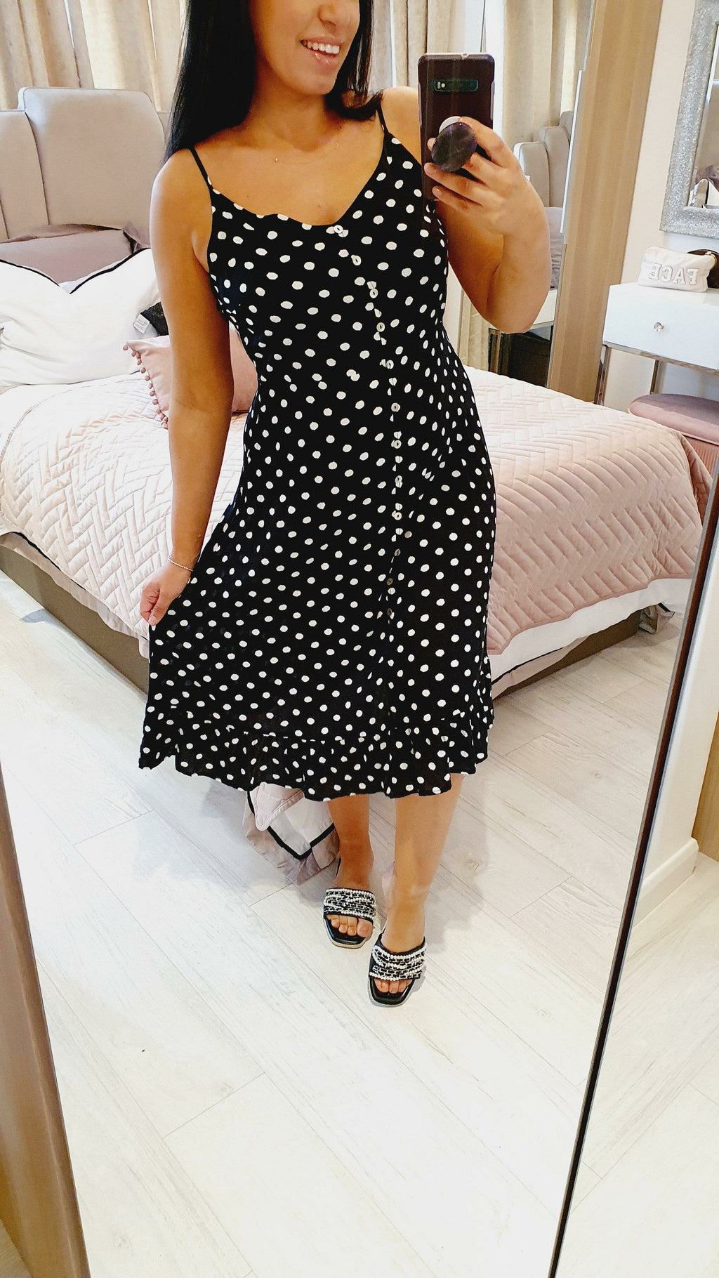 Marnel Polka Dot Button Swing Dress