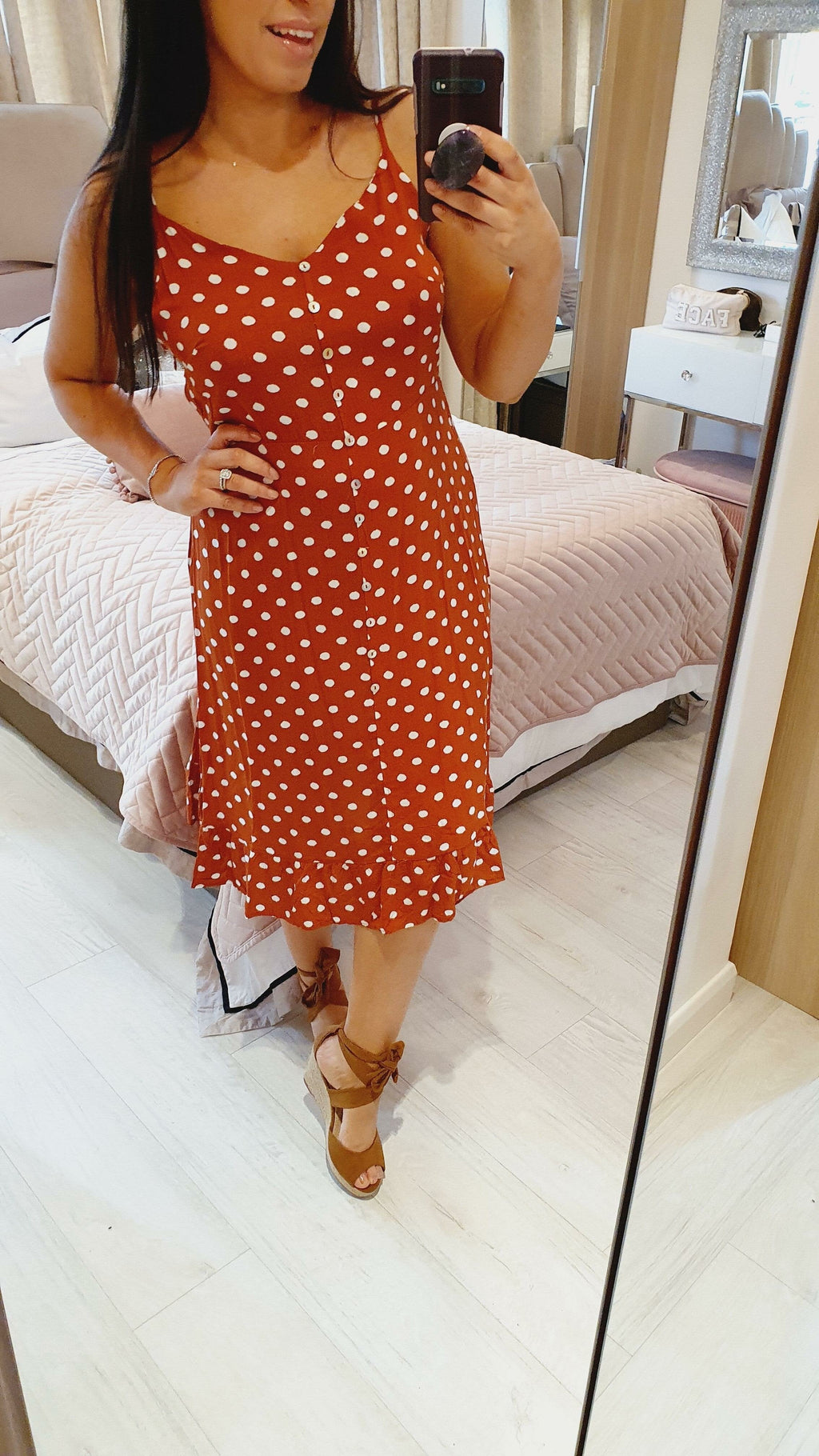 Marnel Polka Dot Button Swing Dress