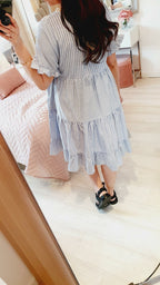 Nia Baby Blue Striped Ruffle Detailed Tiered Dress