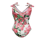 Pink Floral Patterned One-Piece Swimsuit&Skirt