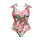 Pink Floral Patterned One-Piece Swimsuit&Skirt