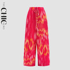 Tie-dye Abstract Print Wide-Leg Drawstring Pants Palazzo Pleated Pants