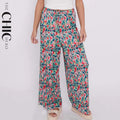 Small Florals Abstract Wide-Leg Drawstring Palazzo Pleated Pants
