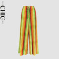 Yellow Green Abstract Print Wide-Leg Drawstring Palazzo Pleated Pants