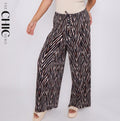 Brown Zebra Abstract Print Wide-Leg Drawstring Palazzo Pleated Pants