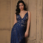 Blue Scalloped Hollow Sexy One-Piece Swimsuit&Skirt