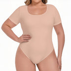 ChicHero Nude Square Neck Short Sleeve T Shirt Bodysuit