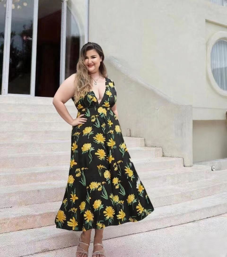 Yellow Floral Print One-Piece Swimsuit&Skirt&Pants