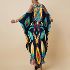 Bohemian Feather Print Maxi Kaftan Dress