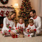 Christmas White Pajamas Set With Cartoon Pattern Print
