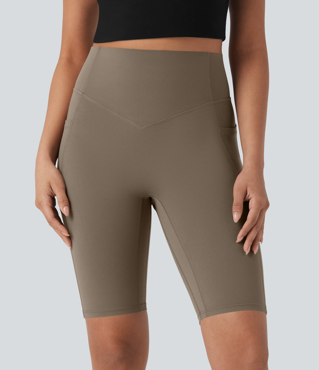 UltraSculptTM SoCinched High Waisted Scrunch Butt Lifting Tummy Control Side Pocket Shaping Workout Biker Shorts 9''