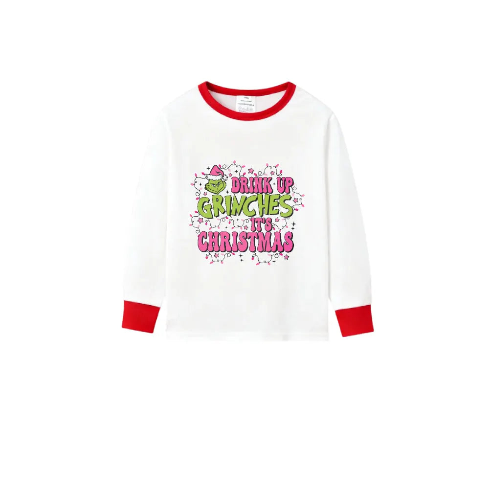 Family Christmas White Pajamas Set With Classic Christmas Print