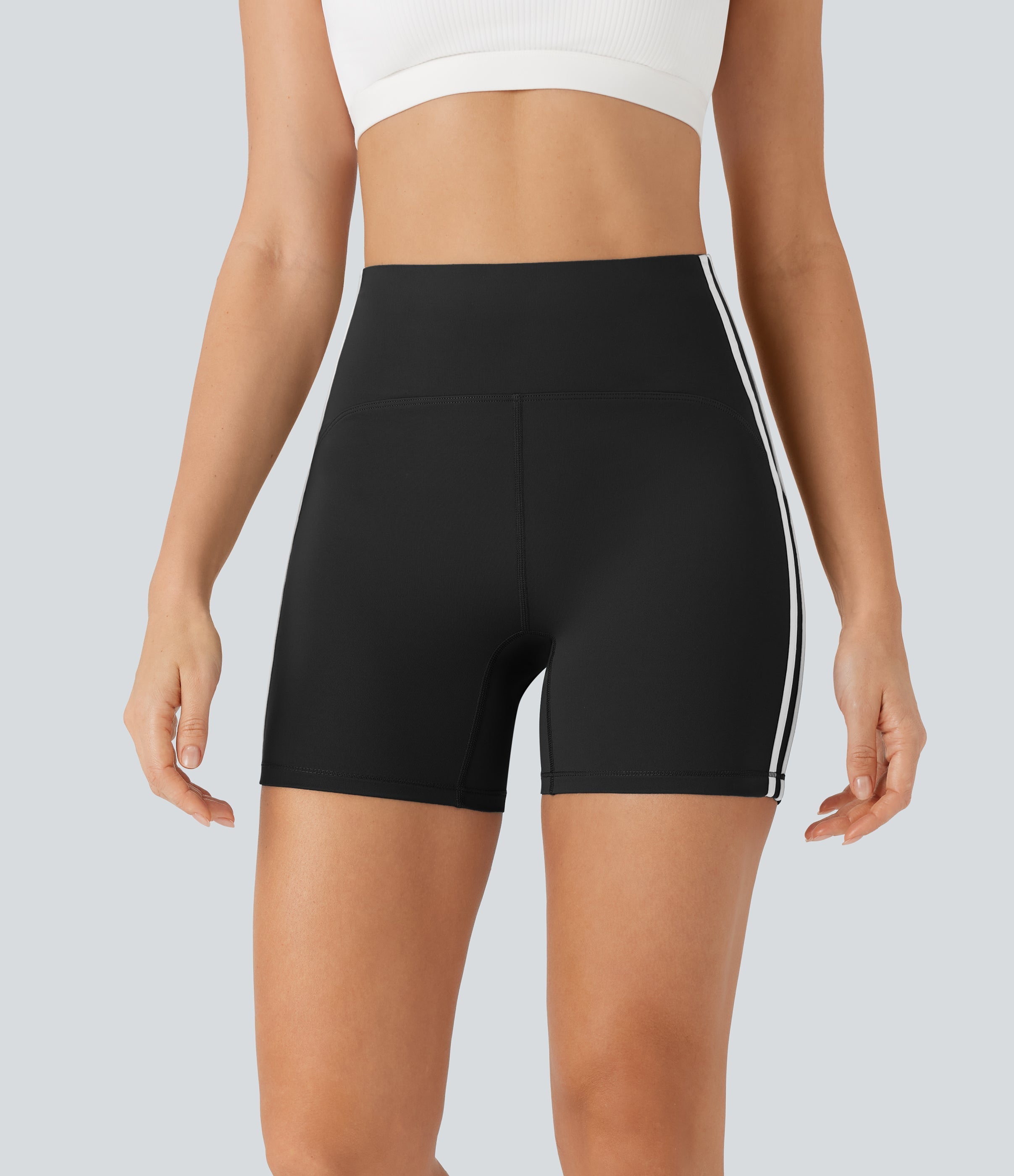 SoftlyZeroTM QuickDry SoCinched High Waisted Tummy Control Color Block Yoga Biker Shorts 5''
