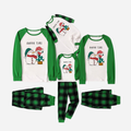 Green Raglan Top Green Plaid Christmas Pajamas Set With Snowman and Gnome and "Happy Time" Text Print