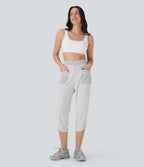 Mid Rise Curved Hem Yoga Capri Pants with Pockets
