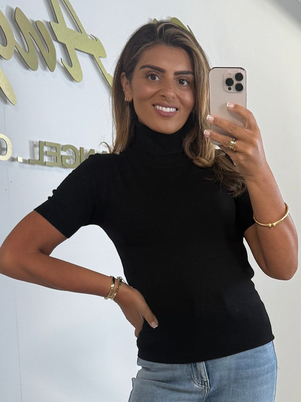 Soft Knit Short Sleeve Roll Neck Top (4 Colours)