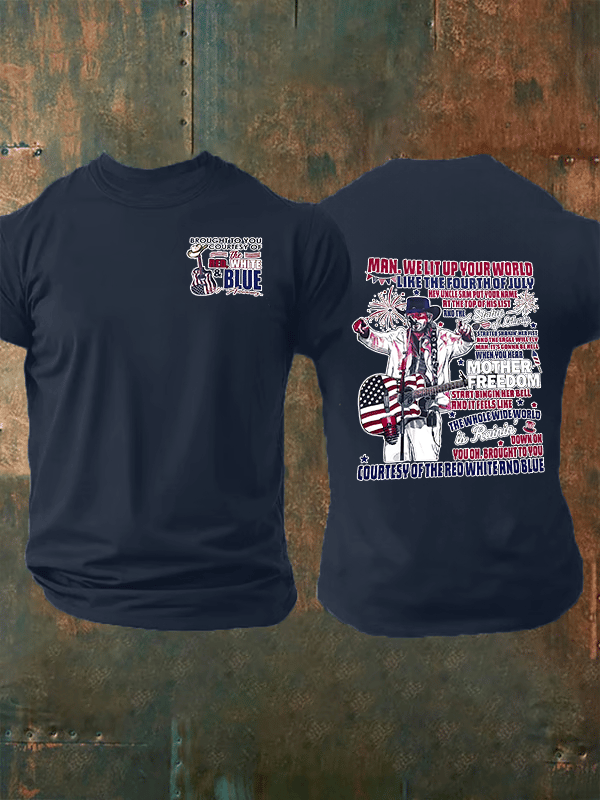 Men's RED WHIET BLUE Print T-Shirt