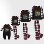 Christmas Family Matching Pajamas-Red and Gray Plaid Pjs set with "Family Christmas 2025 Making Memories Together" Colorful Slogan Print