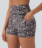 High Waisted Leopard Print Yoga Biker Shorts 3'' with Pockets