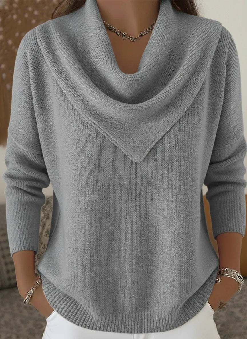 Elegant Retro Soft Triangle Neck Solid Color Sweater Top