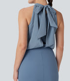 SoftlyZeroTM Airy Halter Tie Back Cool Touch Midi Work Dress with Pockets-UPF50+