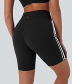 Crossover Mid Rise Color Block Stripe Yoga Biker Shorts 7''