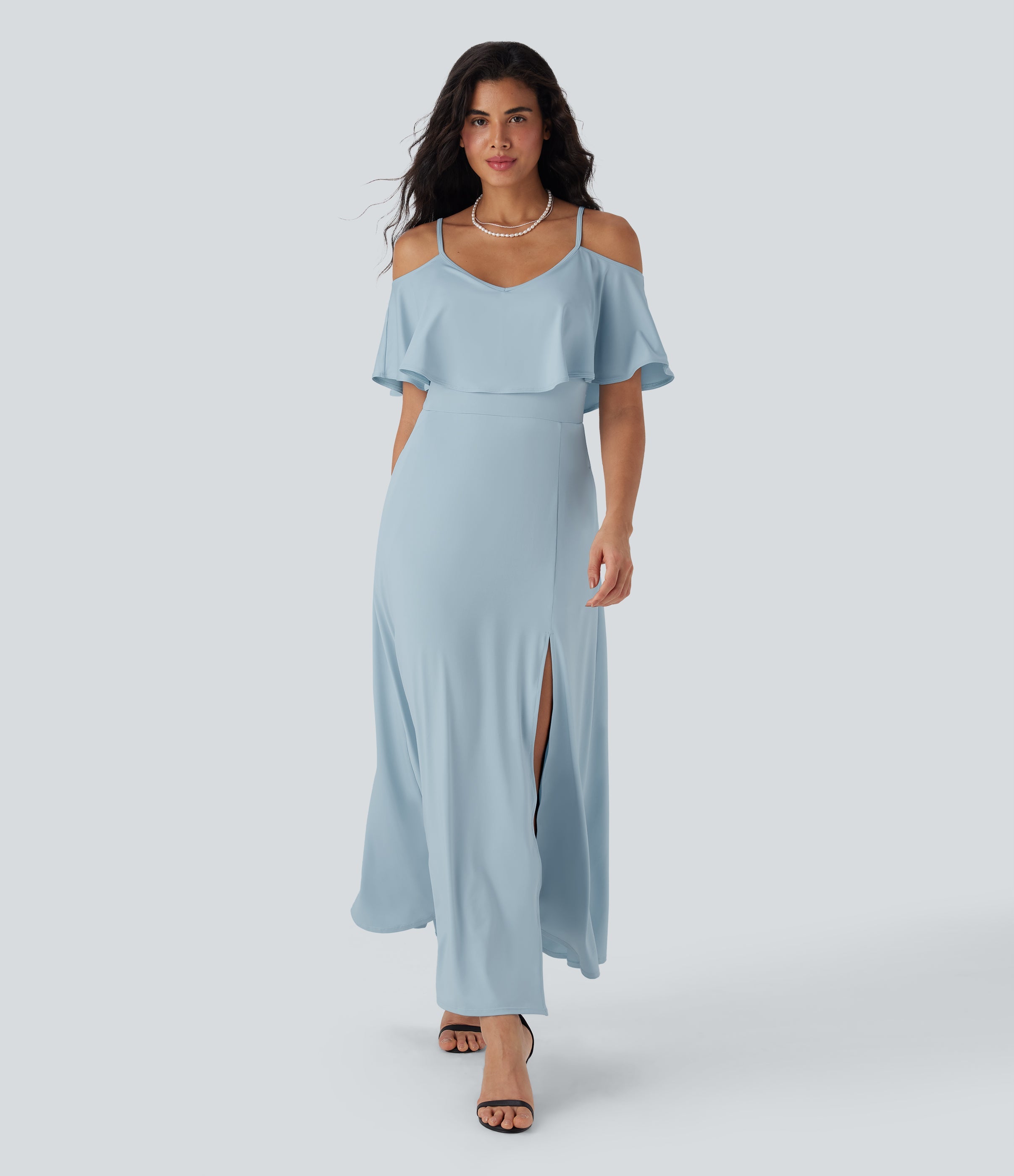 Ruffle Maxi Slip Dress with Pockets