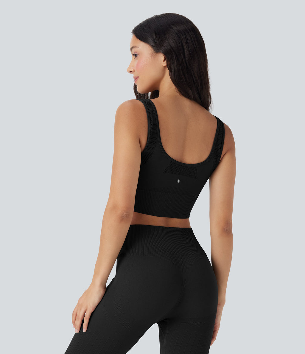 Light Support Seamless Flow U Back Ribbed Hem Yoga Sports Bra