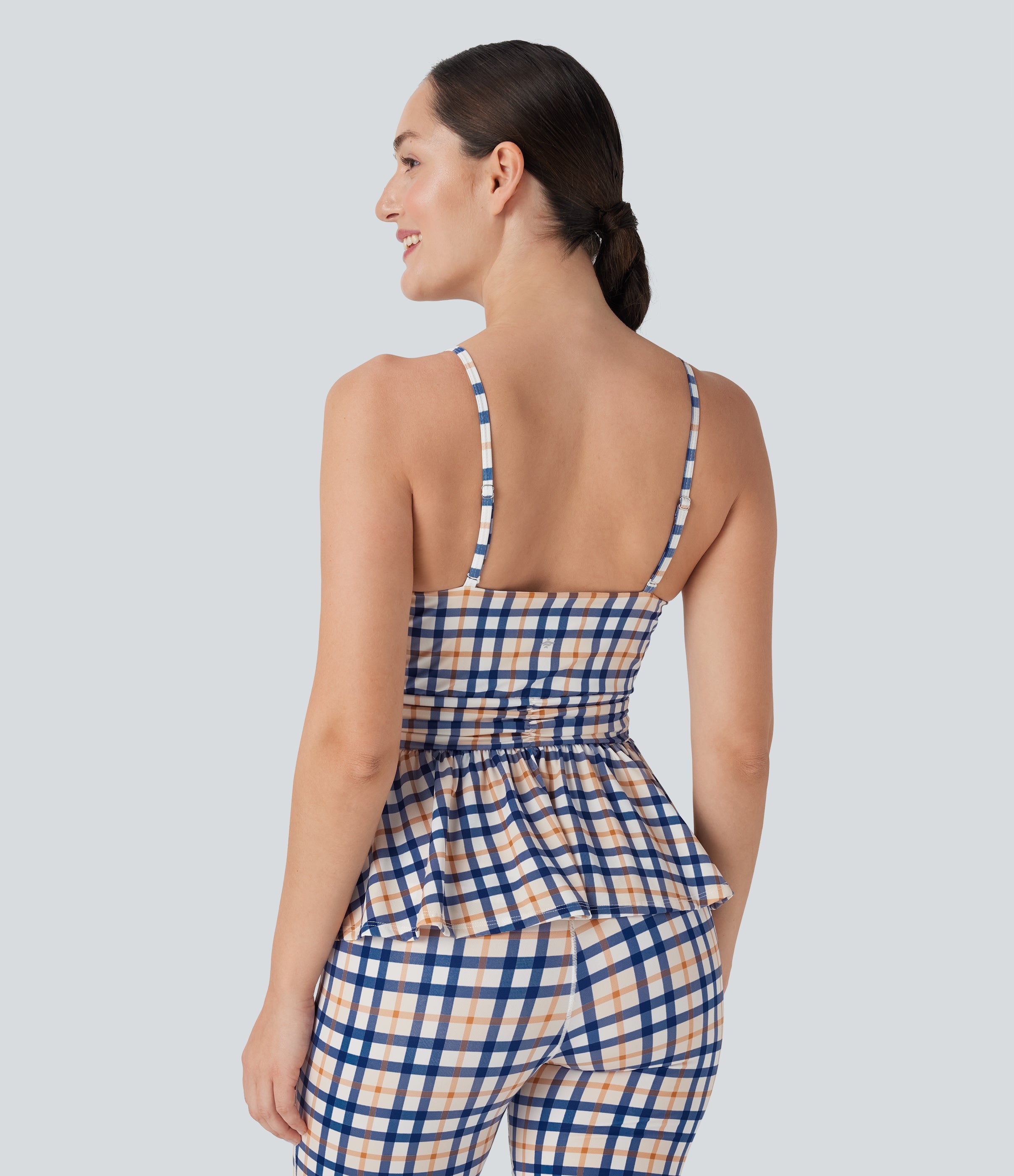 Ruffle Hem Plaid Cool Touch Yoga Cami Top