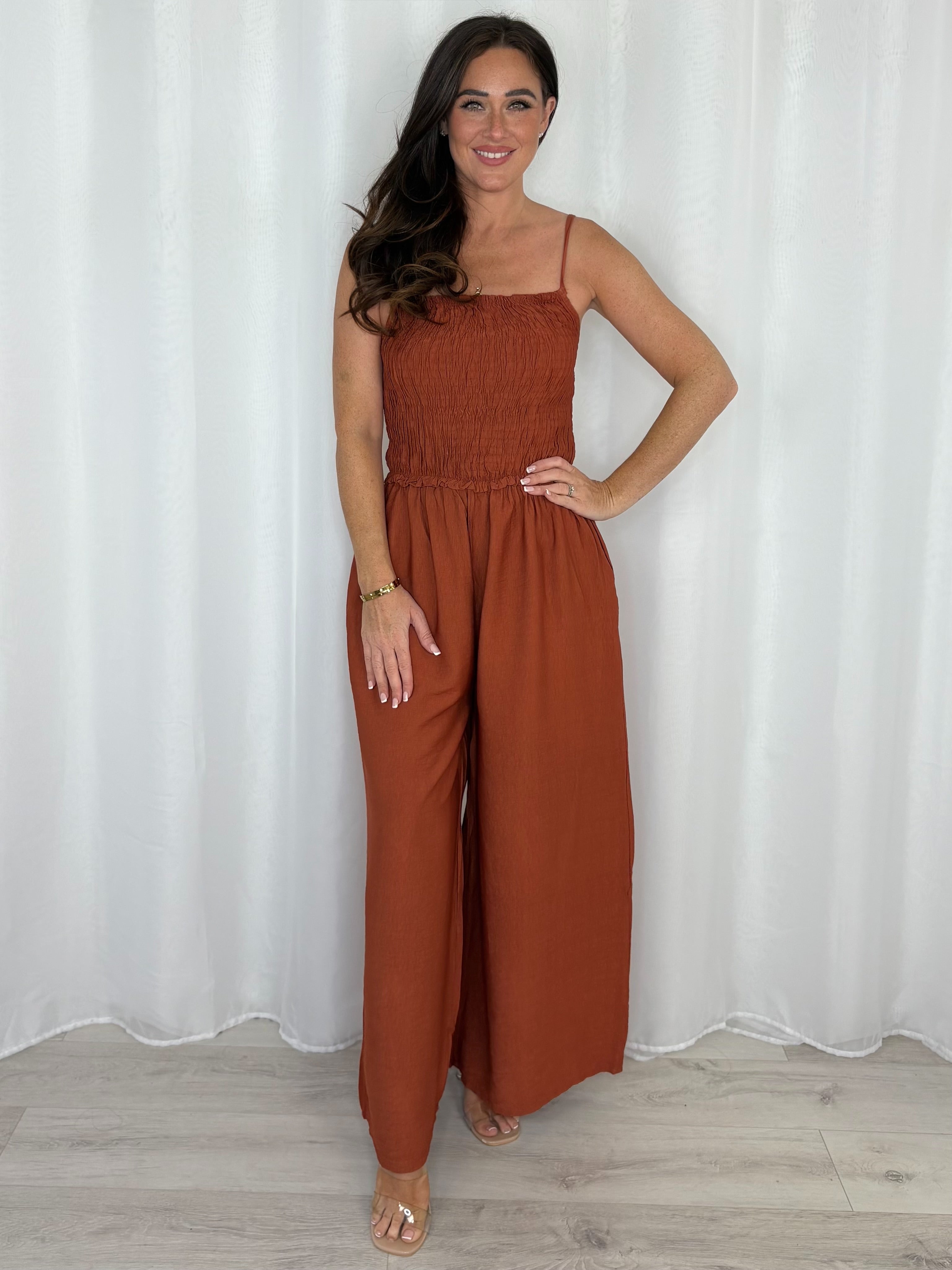 Smocked Wide Leg Jumpsuit (4 Colours)