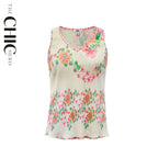 Colorful Floral Patterns V-Neck Vest Top & Pleated Pants