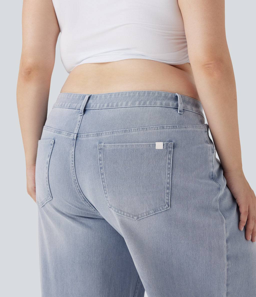 Plus Size FlexTM Low Rise Wide Leg Washed Casual Jeans with Pockets