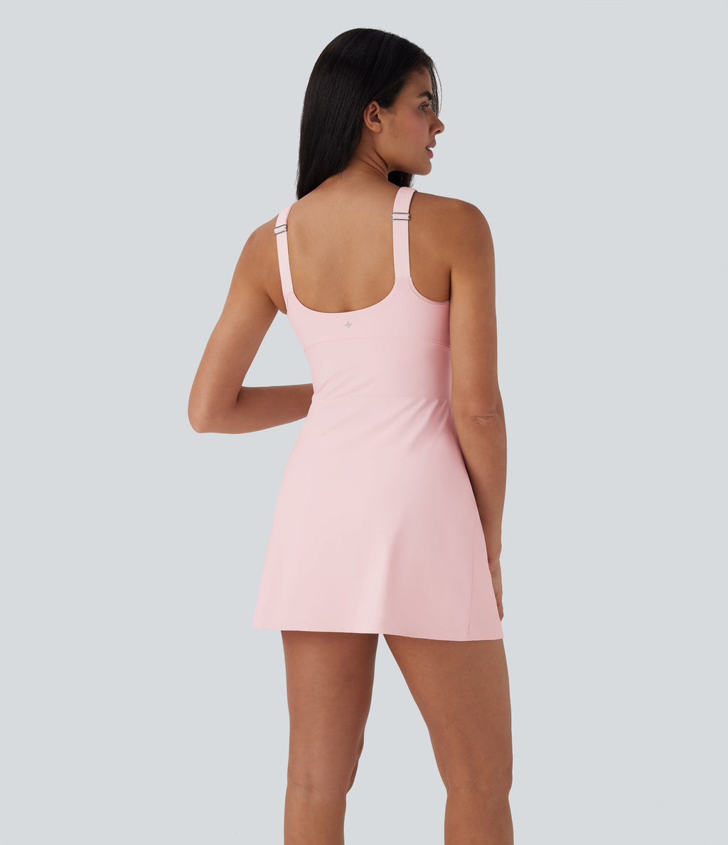 SoftlyZeroTM Plush Push-Up Molded Cups 2-in-1 Yoga Active Dress with Pockets-Easy Peezy-D/DD/DDD/F Cups
